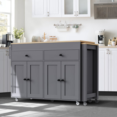 51.1" Wide Kitchen Island With Extendable Top by Lark Manor