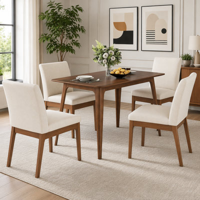 5-Piece Dining Table Set with One Solid Wood Frame Table and 4 Upholstered Chairs