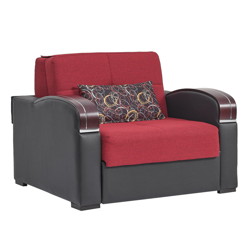 Annalesia Sleep Plus Fabric Upholstered Convertible 3-in-1 Sleeper Arm Chair With Storage, Red, Dark Gray