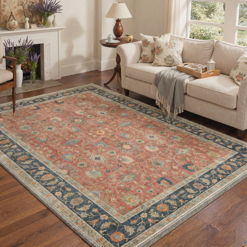 Tapis d'intérieur rouge / bleu lavable à la machine avec envers antidérapant Roehit, Rectangle 5 pi x 7 pi