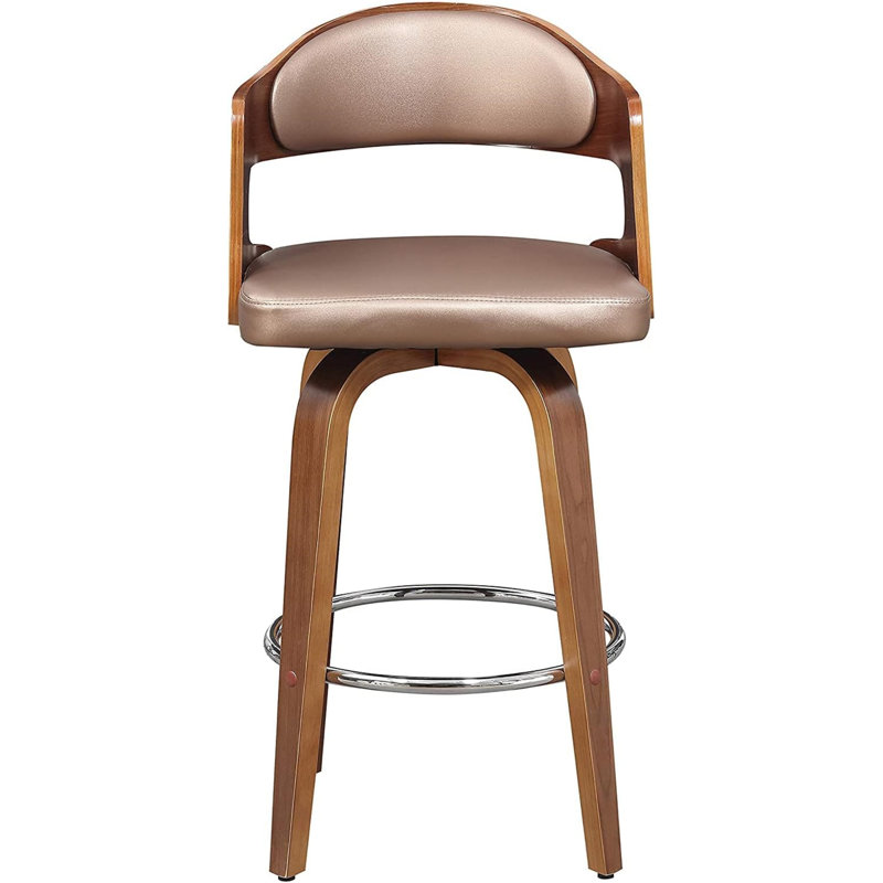Tabouret de bar pivotant à hauteur de comptoir en bois et similicuir 27 po Mid-Century