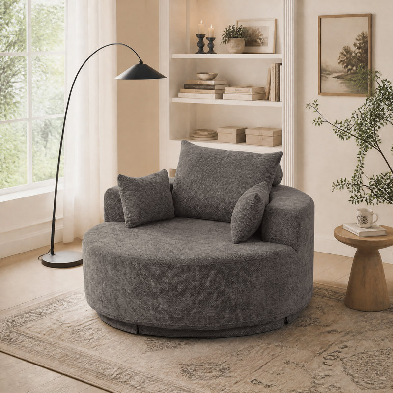 Fauteuil rond à compression de 55 po avec dossier rembourré et assise profonde, Grey