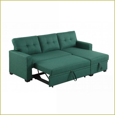 Canapé modulaire moderne en lin pour 3 personnes avec lit simple escamotable et amp; Chaise de rangement pour le salon | Lin | Accoudoirs carrés | Dossier rembourré