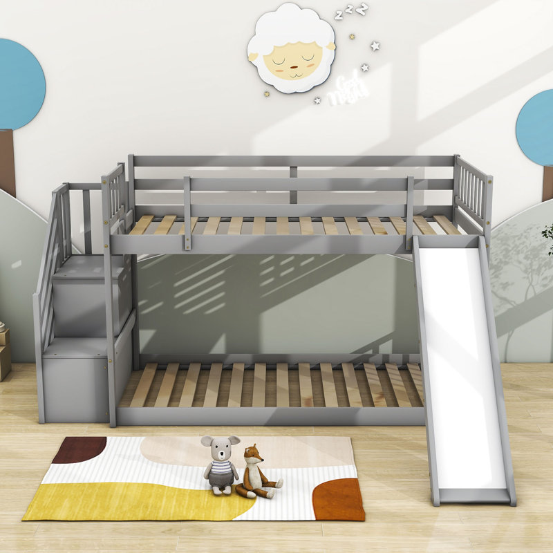 Heild Kids Twin Over Twin Bunk Bed, Gray