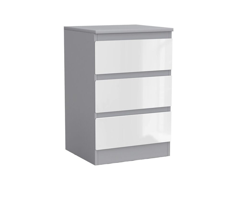 Gloss 3 Drawer Skagen High Wooden Bedroom Chest Cabinet No Handle Drawer Storage, Grey/White