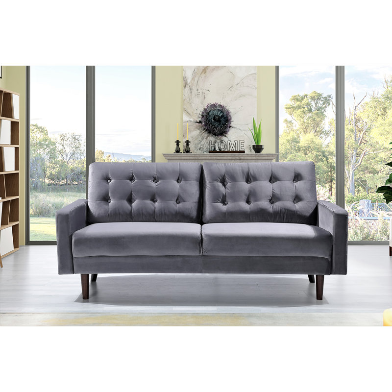 Brien 74.8'' Velvet Sofa, Gray Velvet, 33"H x 75"W x 31"D