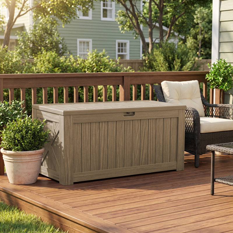 Boîte de rangement en plastique verrouillable pour terrasse Furmax 120 gallons, Beige