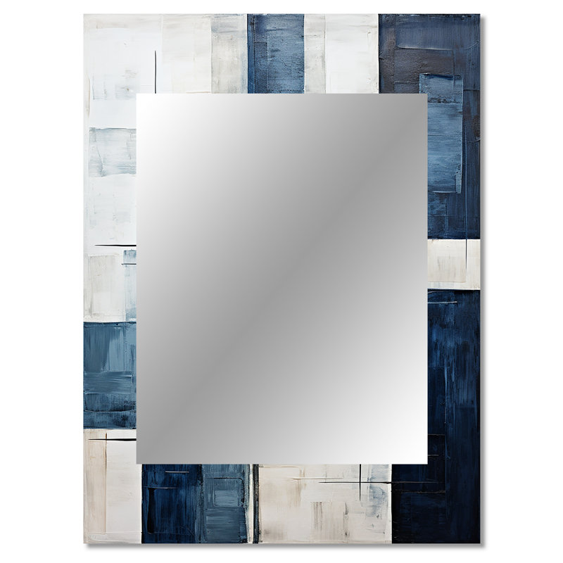 Indigo Illusion Abstract Shapes V - Abstract Shapes Decorative Mirror, Black Wall Mirror, Printed Metal Art, 40" x 30"