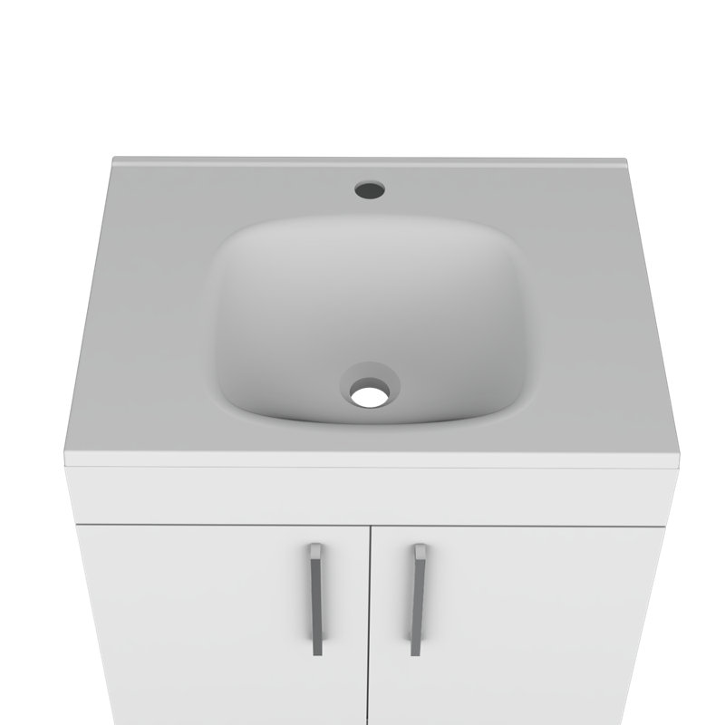 Othello Modern Bathroom Vanity with 2-Door Cabinet, One Draw, 4 Metal Legs, White, White