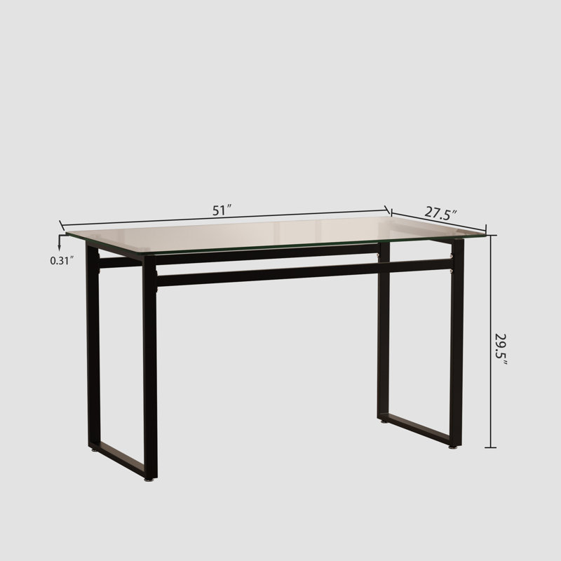 Minimalist Rectangular Glass Dining Table For 4-6 With 0.31" Tempered Glass Tabletop And Chrome Metal Legs, Writing Table Desk