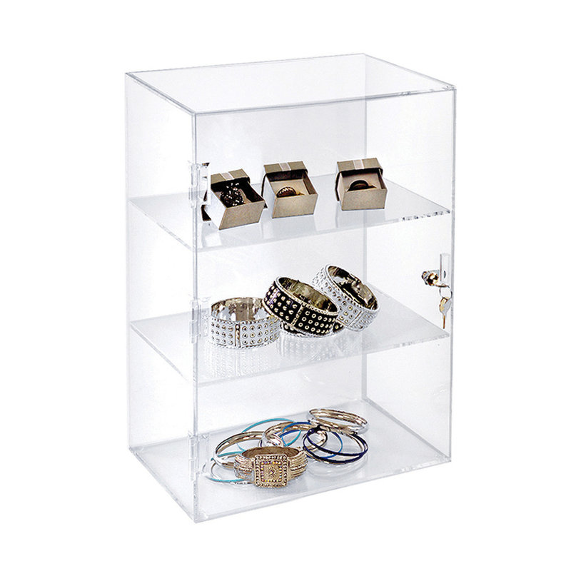 Acrylic Lockbox Countertop Display Case w/ 2 Shelves 12.375" wide