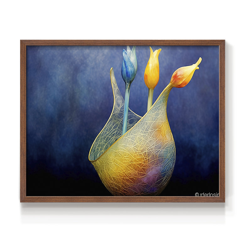 Série florale - XCVII - Reproduction encadrée - Restickable, H 8 po x l 10 po, Noyer