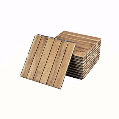 10 tuiles de terrasse à motif à rayures imbriquées, plancher carré en bois franc d'acacia 12 "x 12" pour patio, banc, côté piscine