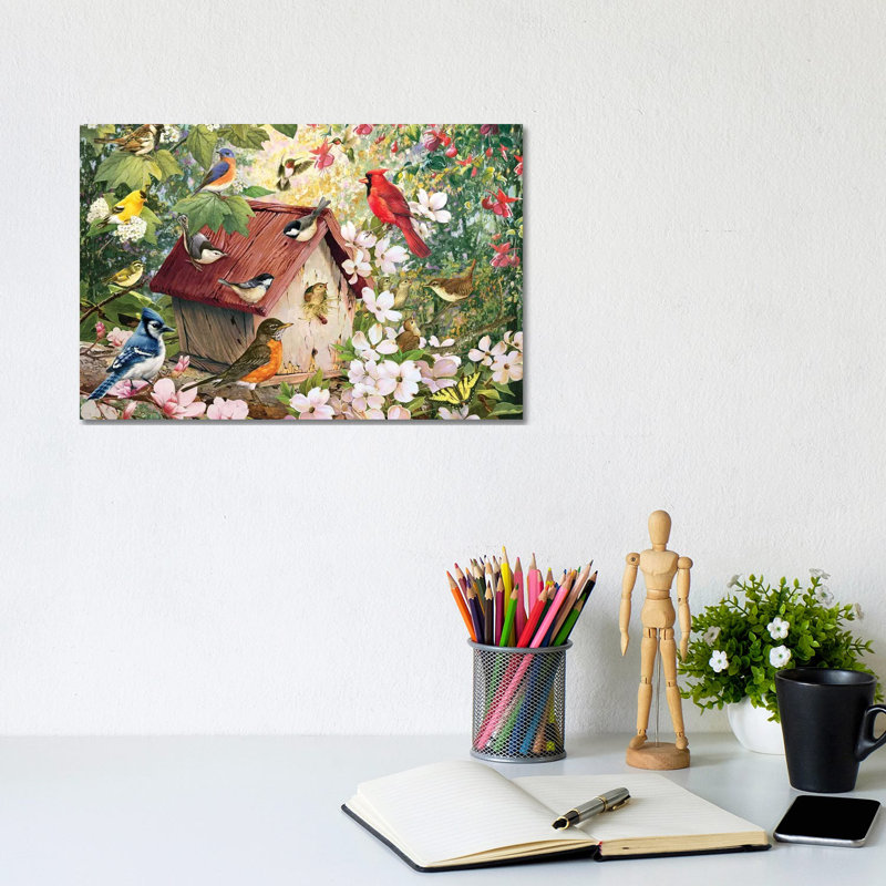 «Spring Birds and Birdhouse» par Greg & Company - impression, Toile tendue, Pas de tapis, H 8 po x l 12 po x P 0,75 po