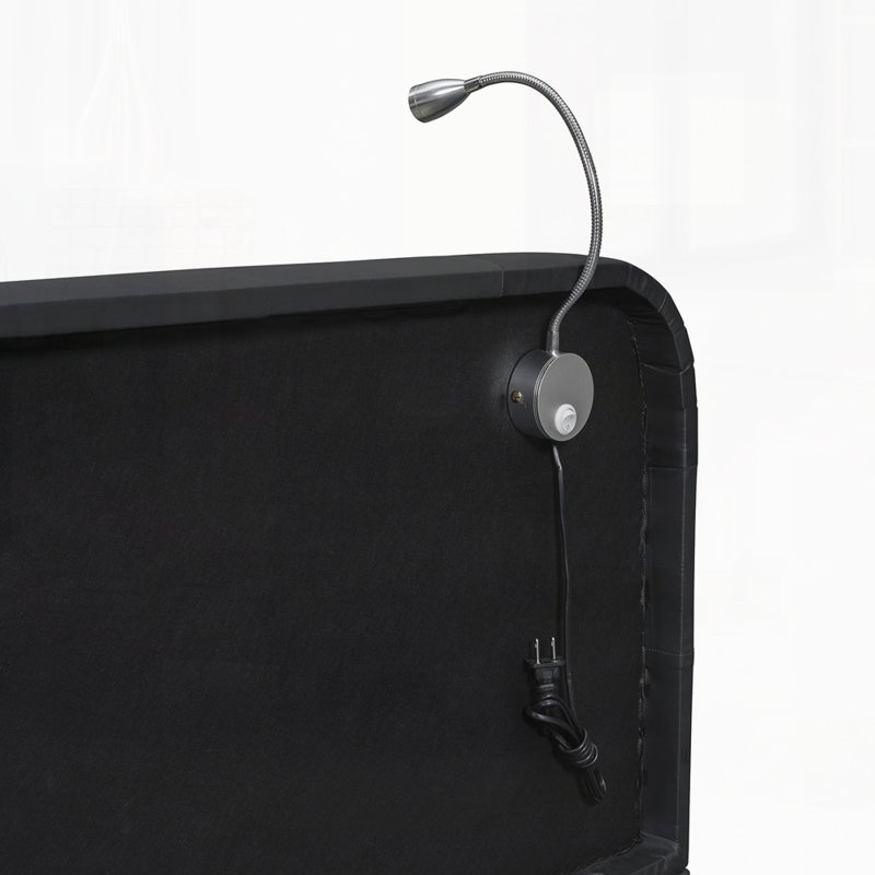 Lit plateforme tapissier avec 2 lampes de lecture, Noir