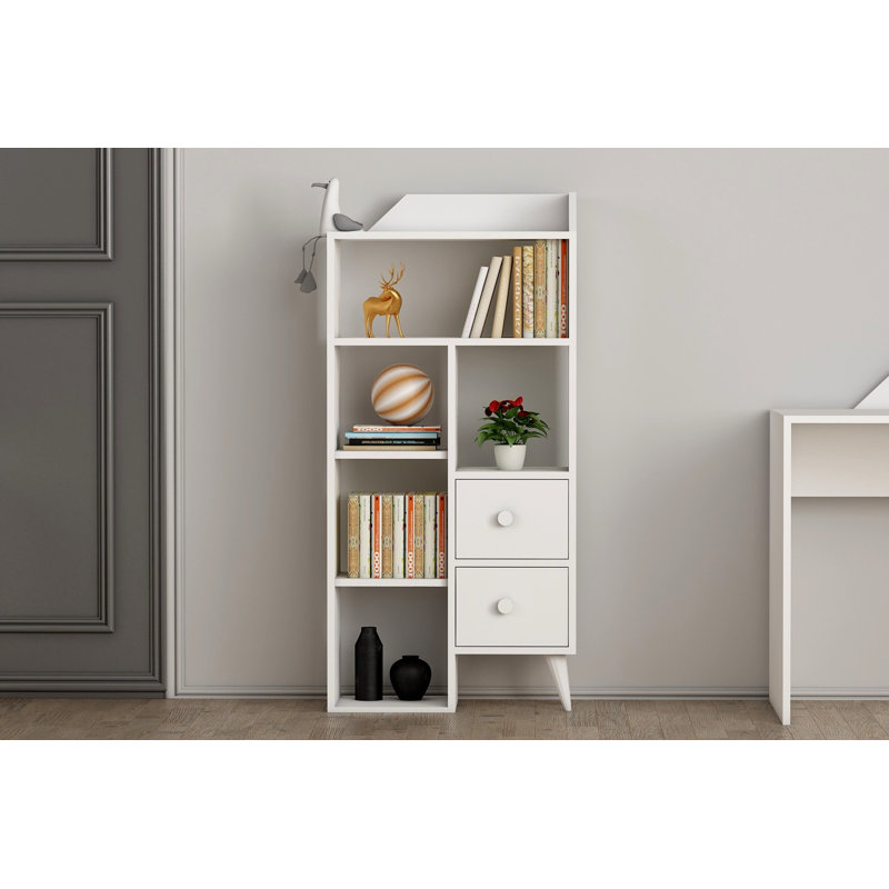 Bibliothèque moderne blanche avec de nombreuses tablettes, 61,0 x 51,2 x 11,8 pouces | 100% panneau de particules enduit de mélamine, épaisseur: 0,7 pouce | Conception murale, élégante et fonctionnelle pour le rangement à la maison ou au bureau