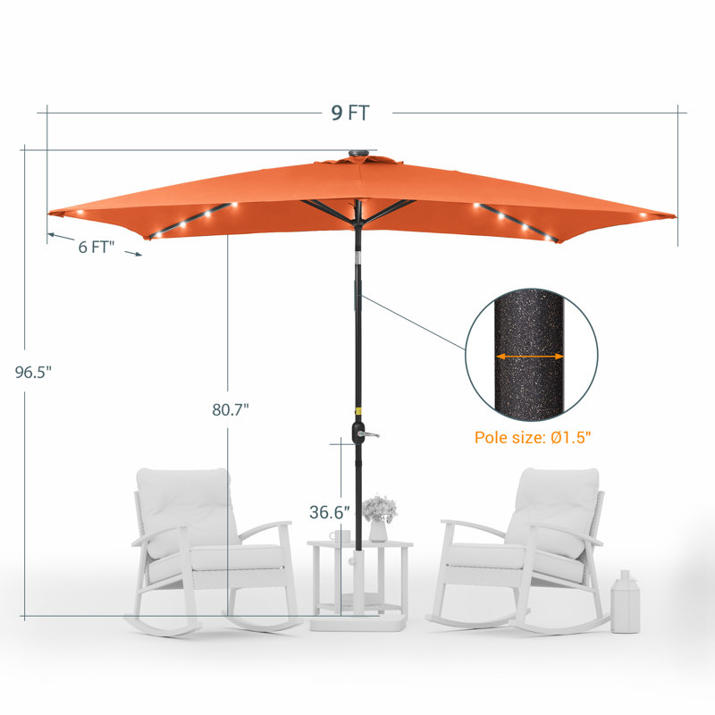 Parasol de marché rectangulaire 6 pi x 9 pi Rydder, Orange