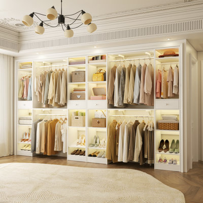 116.6'' - 180'' W Closet Systems with Wooden Drawers and Hanging Rods(Cut to Fit)