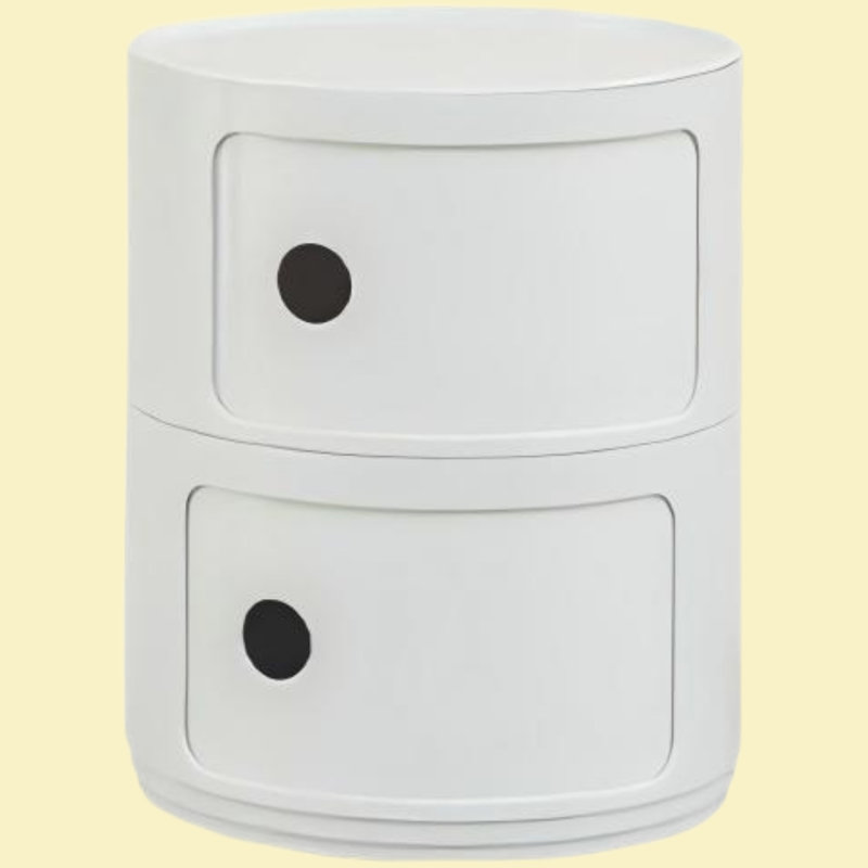 2 Tiers Round Storage Drawers  – Stackable Round Nightstand Drawers, White