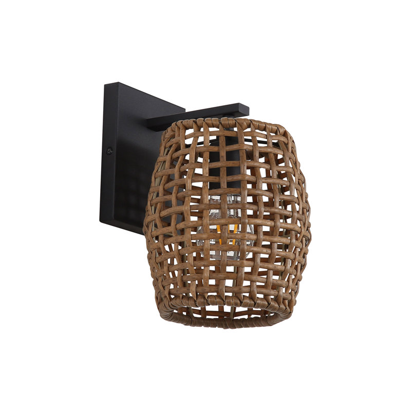 Weavelight 1-Light Wall Sconce in Natural Black with Maple All-Weather Wicker