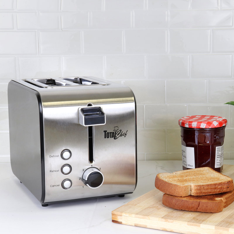 Total Chef 2 Slice Stainless Steel Toaster with Compact Wide Slot & 7 Shade Settings