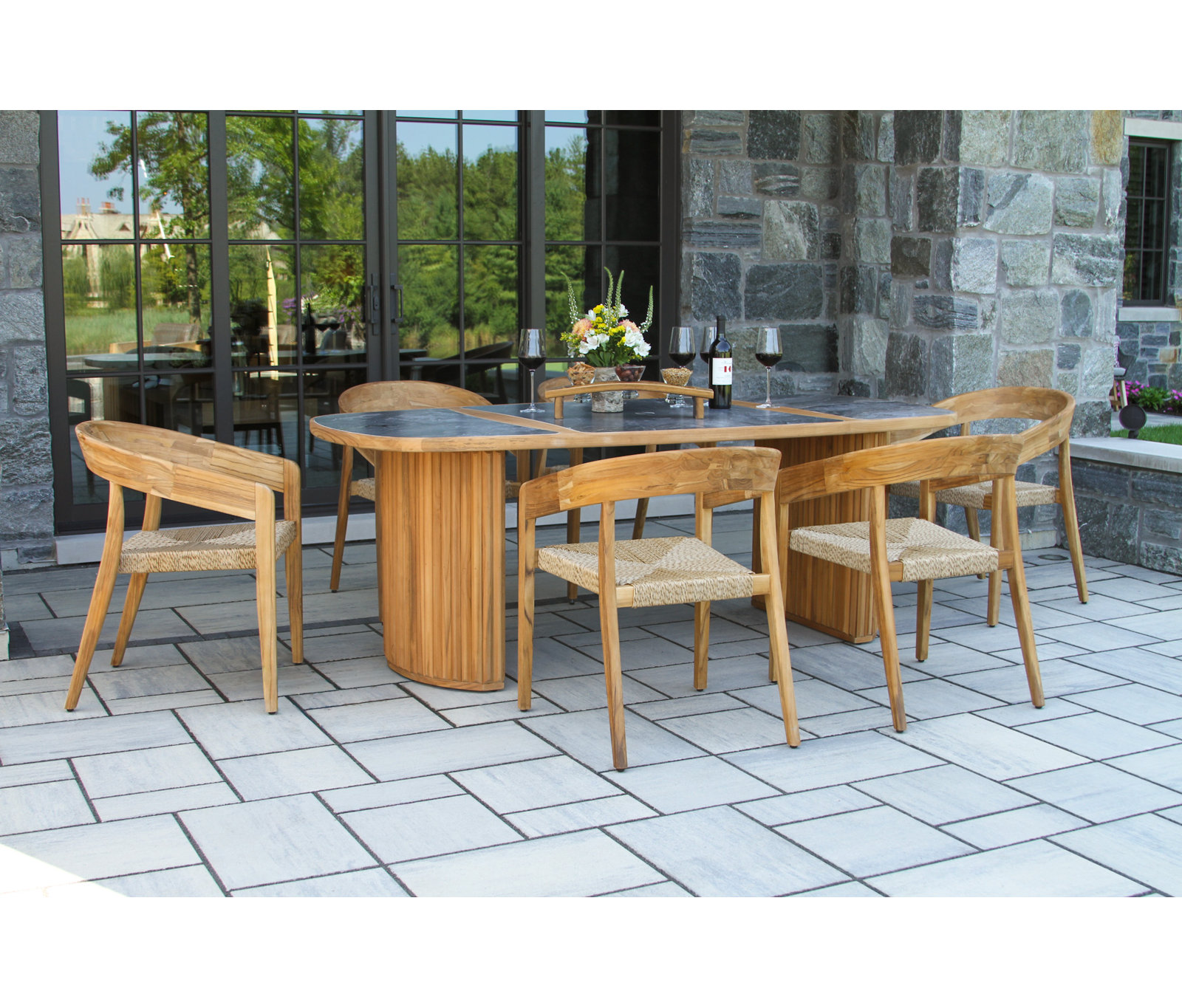 Estate Oval 6-Person Outdoor Dining Set, Tan/Natural, Gray