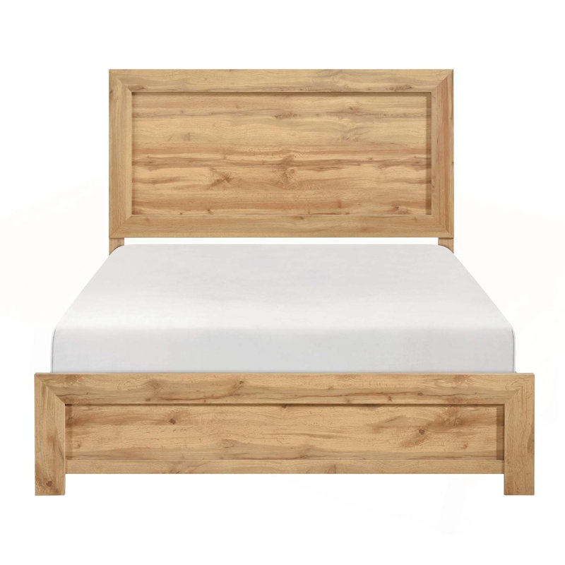 Lit double au fini naturel avec charme rustique, mobilier de chambre durable et élégant, facile à assembler dans une boîte