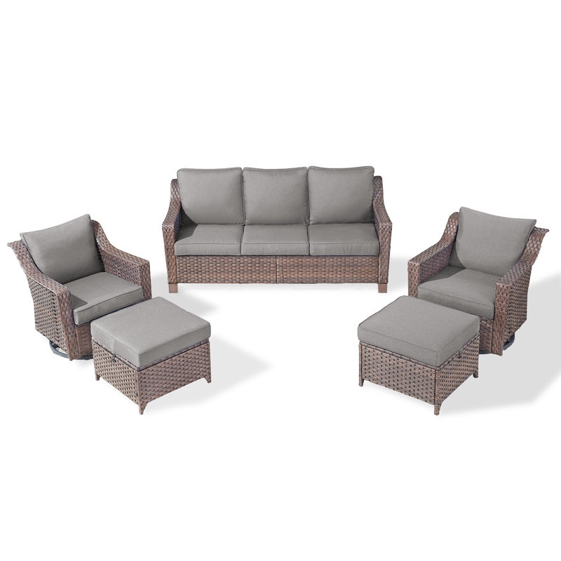 Tya 5 - Person Outdoor Conversation Furniture Set Seating Group With Cushions And Ottomans, Gray