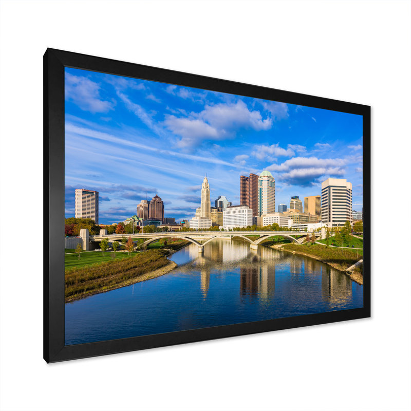 «Columbus Ohio Skyline - Cityscapes Wall Art Living Room», H 12 po x l 20 po x P 1 po, Cadre photo noir