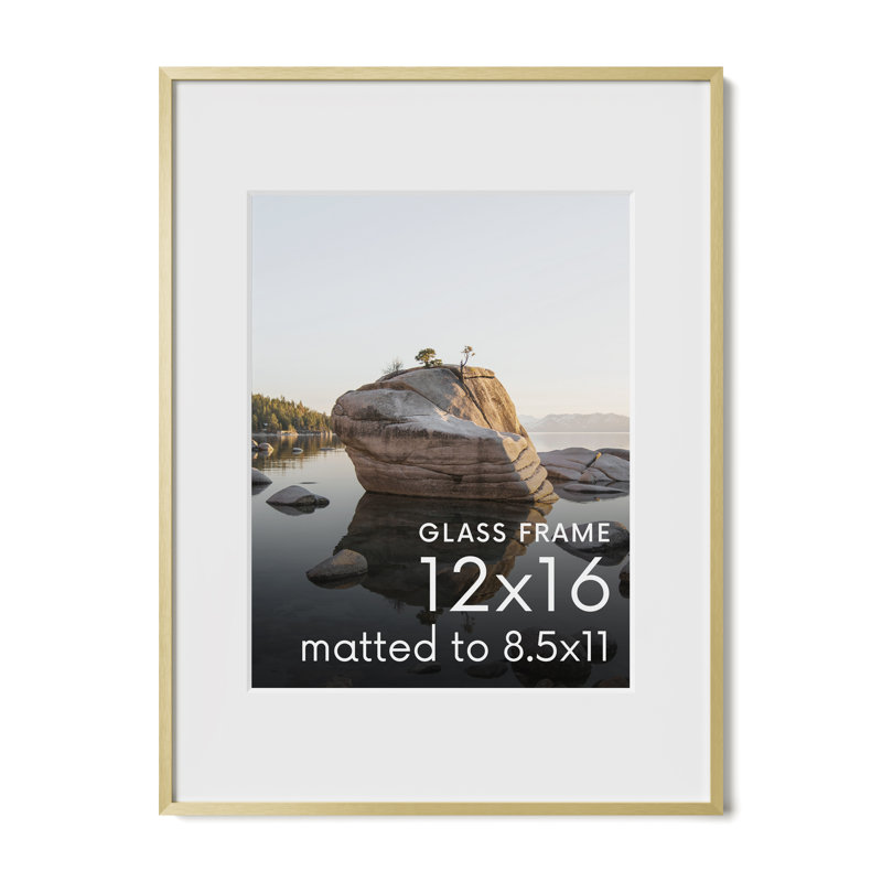 Cadre photo en métal avec verre, Or, L 12 po x H 16 po