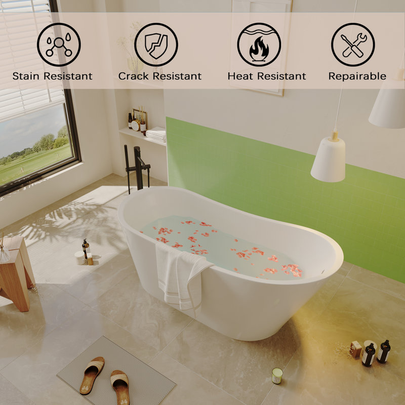 67'' Acrylic Freestanding Bathtub,Deep Soaking Bathtub