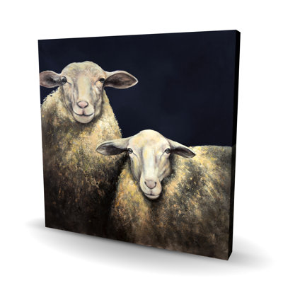 Two Sheep Canvas - Turquoise Home Decor on Blue Background