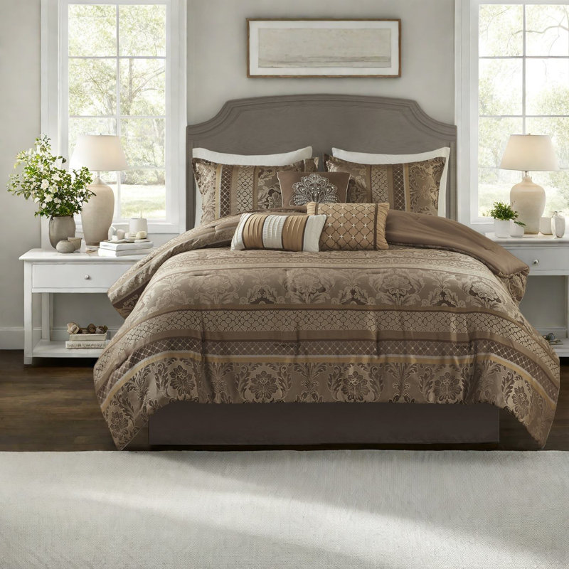 Ensemble de literie de luxe 7 pièces, jacquard en polyester très grand californien, maison moderne
