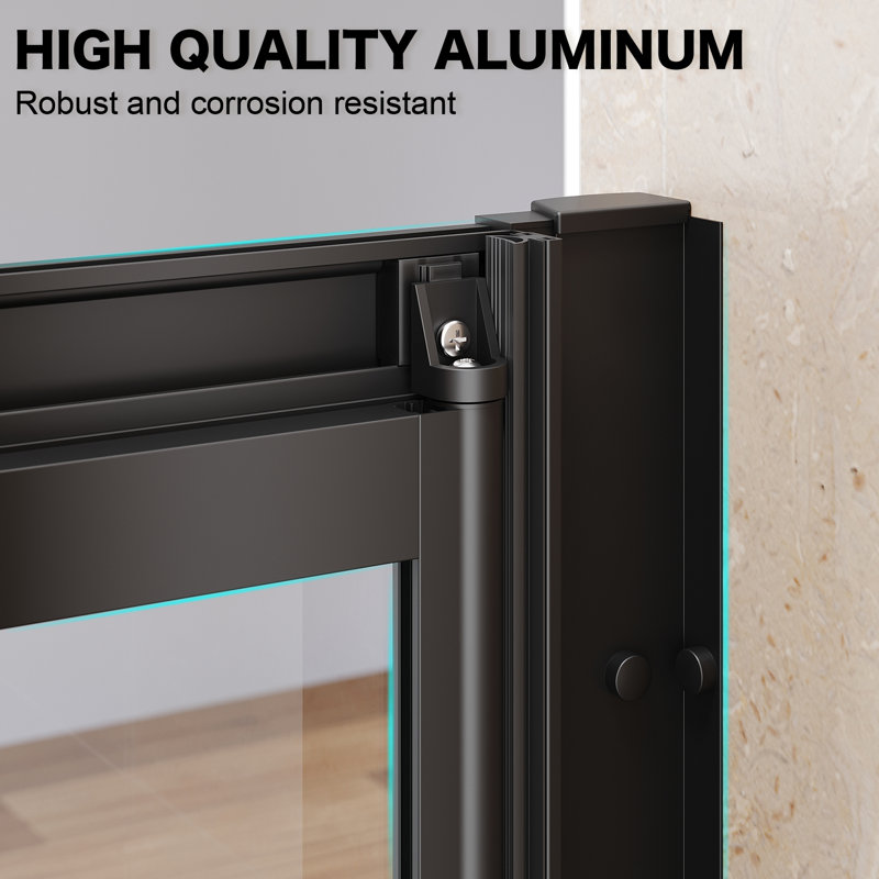 185mm H Hinged Framed Shower Door with Clear Glass, Black, 86cm