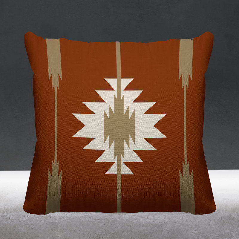 Coussin décoratif intérieur / extérieur Jolon Southwestern, 15 po x 15 po, Orange brûlé, Carré