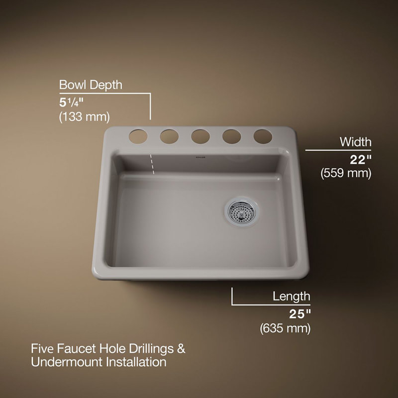 Riverby 25" L x 22" W Undermount Single Bowl Kitchen Sink, Truffle
