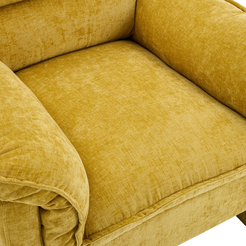 Fauteuil d'appoint en chenille avec coussin d'assise et accoudoirs monobloc amovible, Jaune