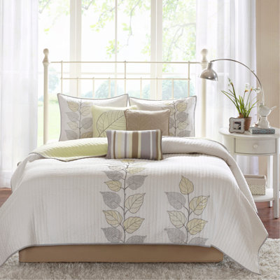 Ensemble de courtepointe brodée 6 pièces avec coussins décoratifs