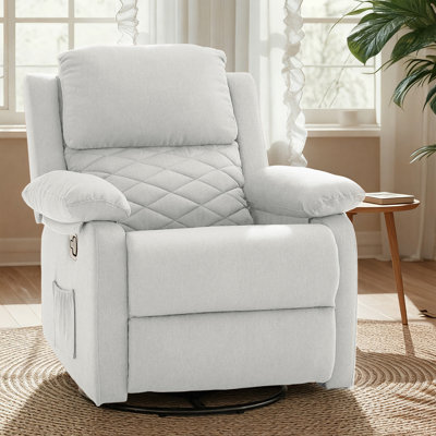 360° Swivel Recliner Chair, Small Rocker Chair for Small Spaces, Upholstered Fabric Glider Recliner Nursery Chair with Side Pockets by Latitude Run
