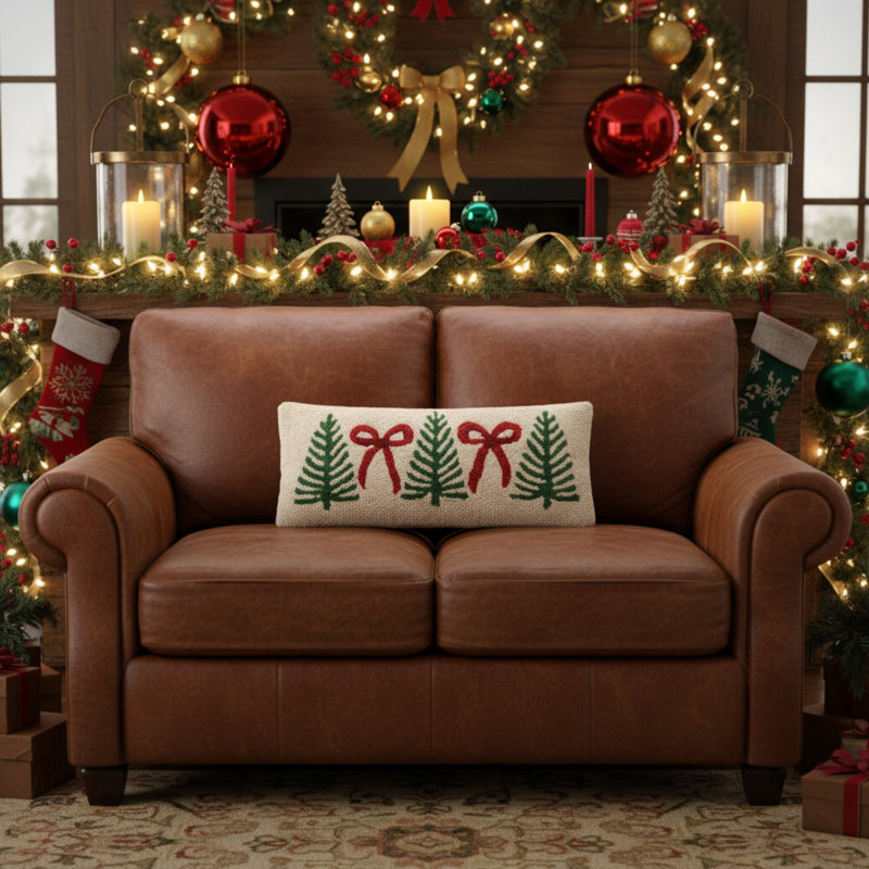 Coussin de Noël en laine crochetée avec nœud d'arbre
