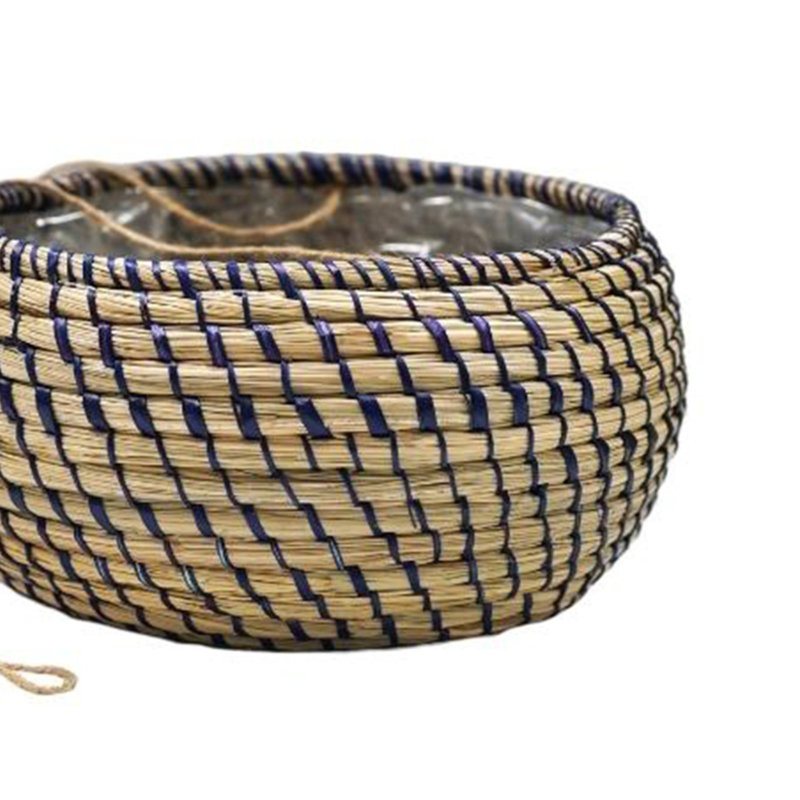 Hanging Seagrass Navy Planter Set of 2