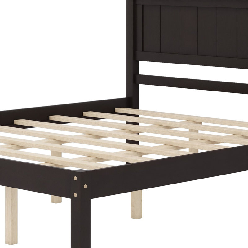 Base de lit plateforme avec tête de lit, support à lattes de bois, Espresso