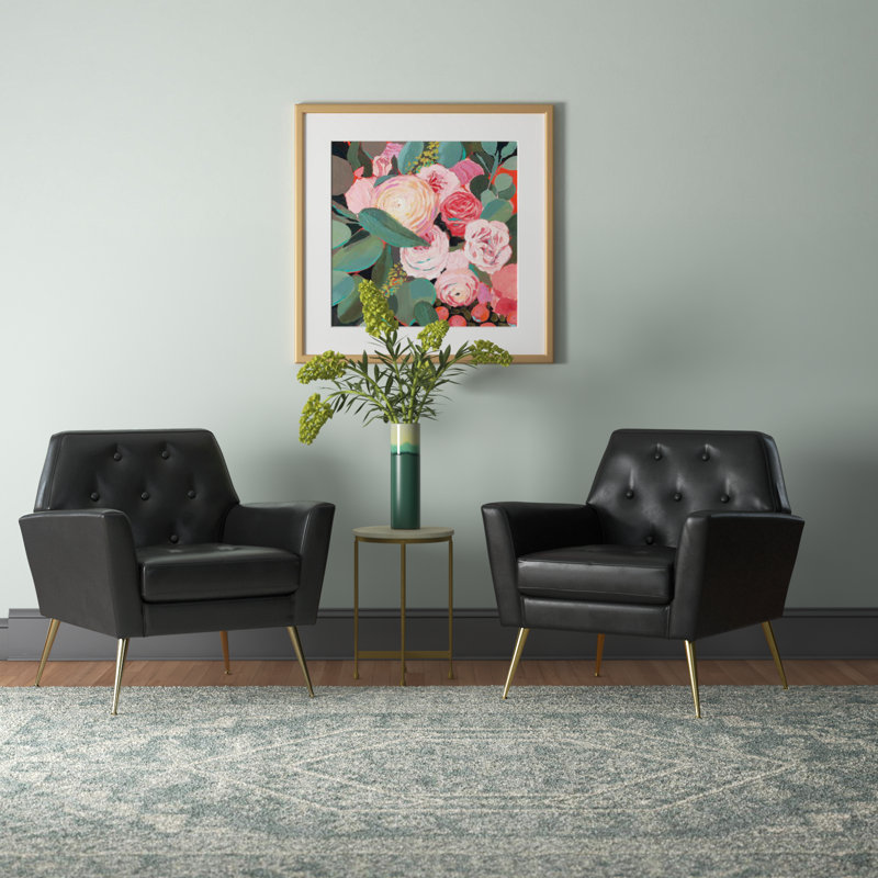 Johan Armchair With Tufted Back, Black Faux Leather