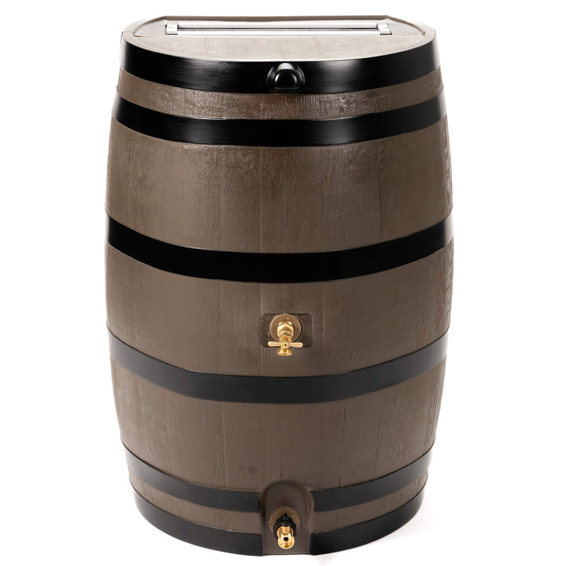 RTS Home Accents 50 Gallon Eco Rain Barrel, Woodgrain, Brass