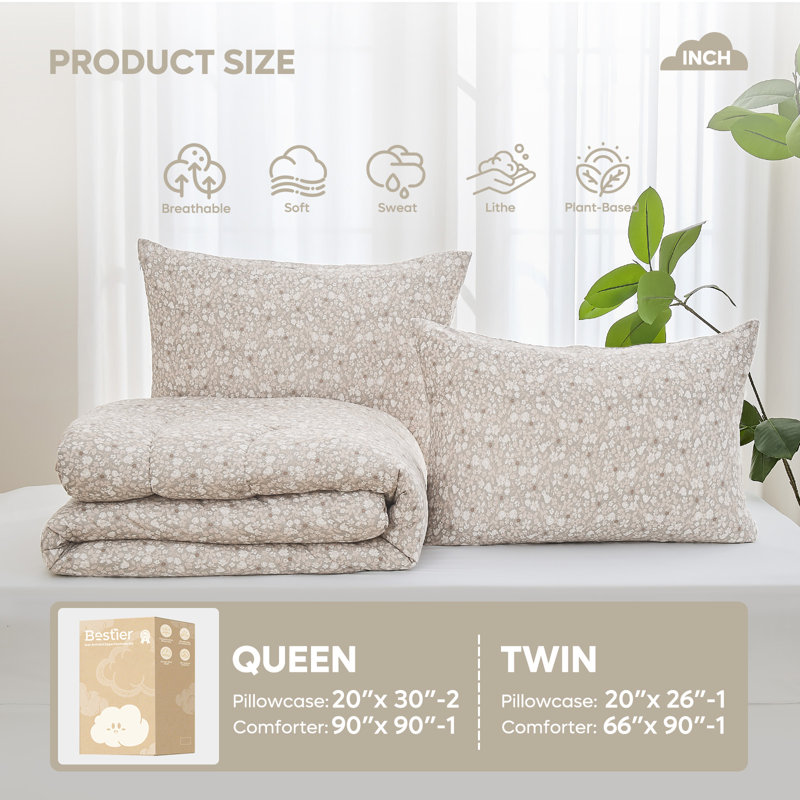 Bestier Twin Kids Comforter Set – 2 Pcs All-Season Bedding with Skin-Friendly Lightweight Quilt & Pillowcase					, Beige