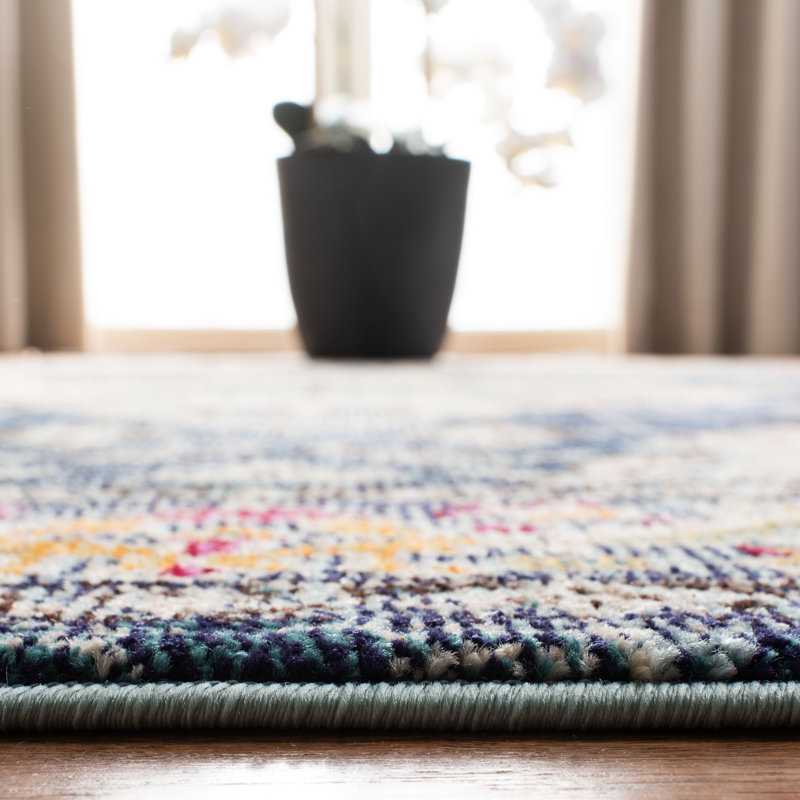 Almyra Oriental Area Rug, Round 4', Navy/Light Blue