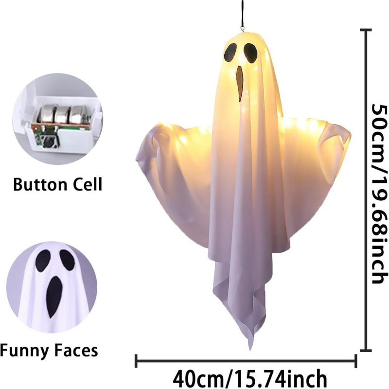 8 décorations de fantômes d'Halloween illuminées, fantômes volants suspendus blancs pour la cour avant, patio, pelouse, jardin, fête, nécessite des piles AA (non incluses)