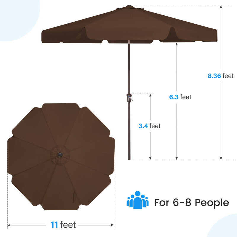 Parasol de marché pour patio extérieur, Brun, H 99,6 po x l 132 po x P 132 po