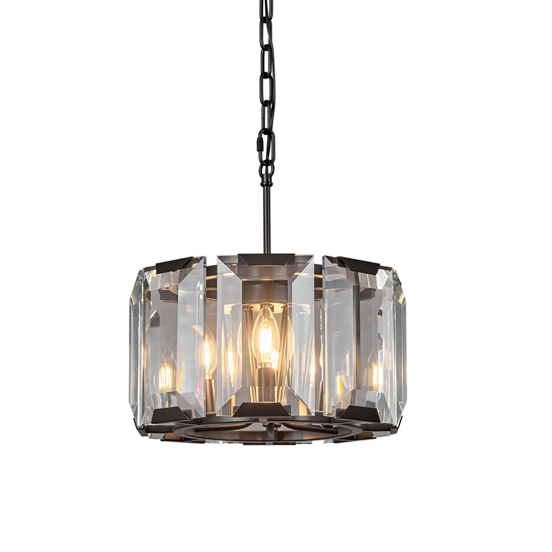 Luminaire suspendu rectangulaire en cristal noir 4 lumières
