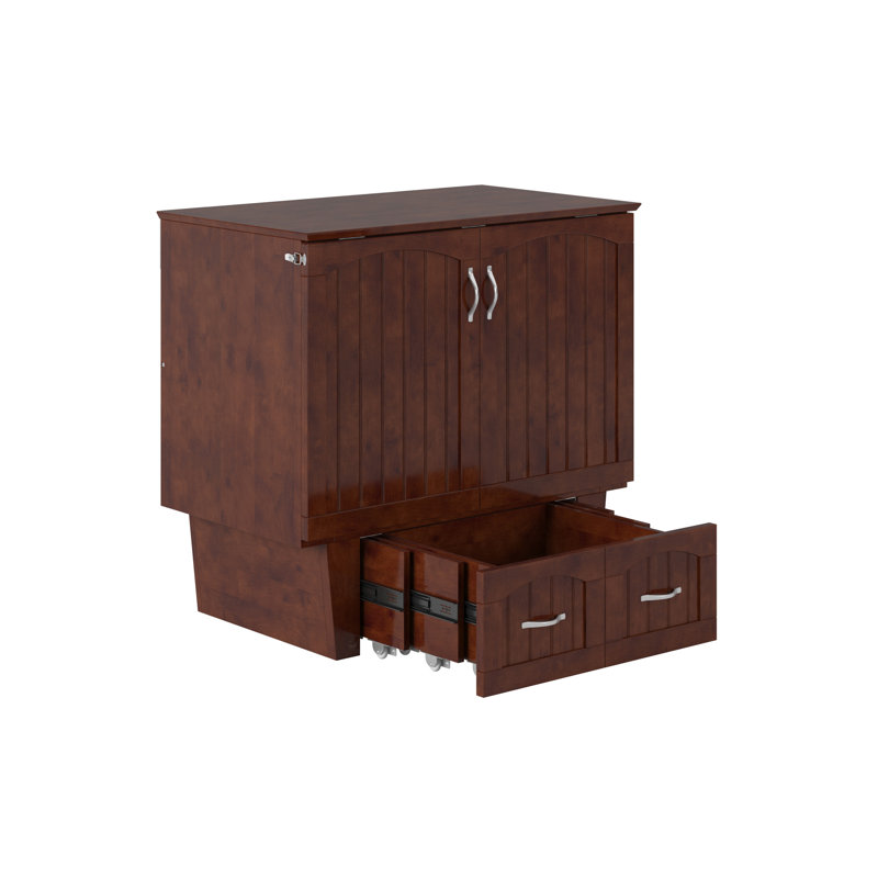 Lit escamotable en bois massif avec station de charge et matelas Kindig, Simple, Noyer
